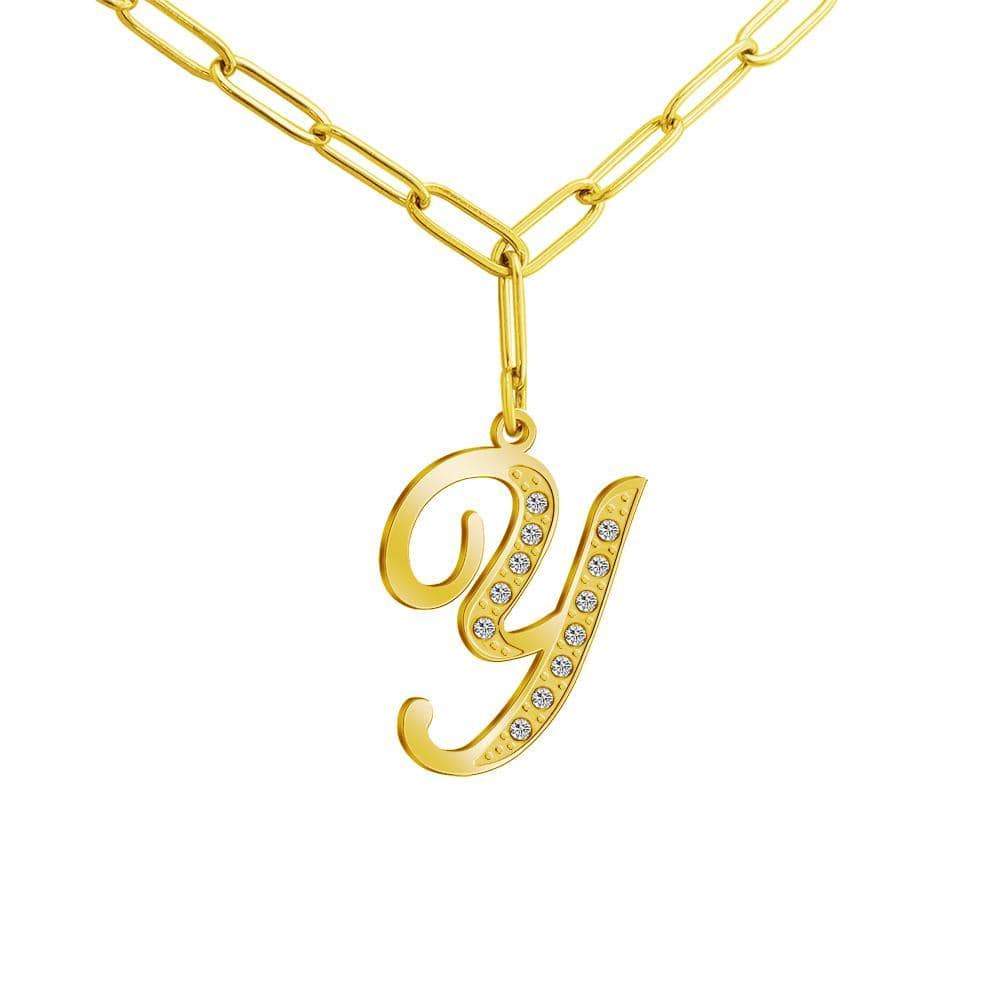 Christmas Gift Sparkling Letters A-Z Silver & Gold Diamond Pendant Gold / Y Sparkling Necklace MelodyNecklace