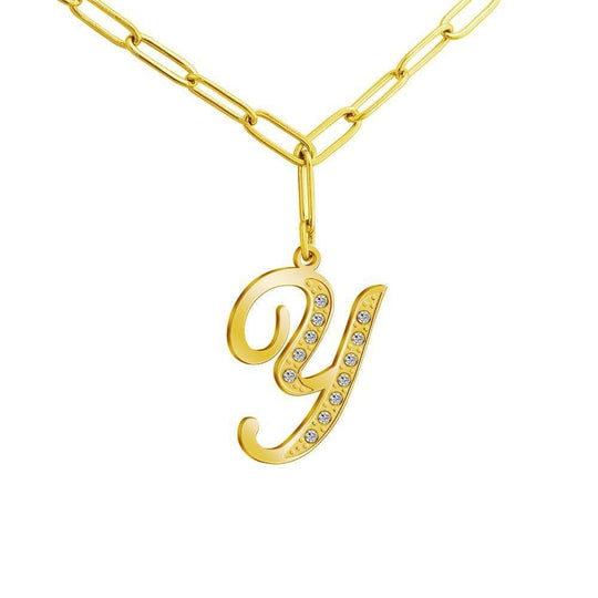 Christmas Gift Sparkling Letters A-Z Silver & Gold Diamond Pendant Gold / Y Sparkling Necklace MelodyNecklace