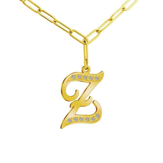 Christmas Gift Sparkling Letters A-Z Silver & Gold Diamond Pendant Gold / Z Sparkling Necklace MelodyNecklace