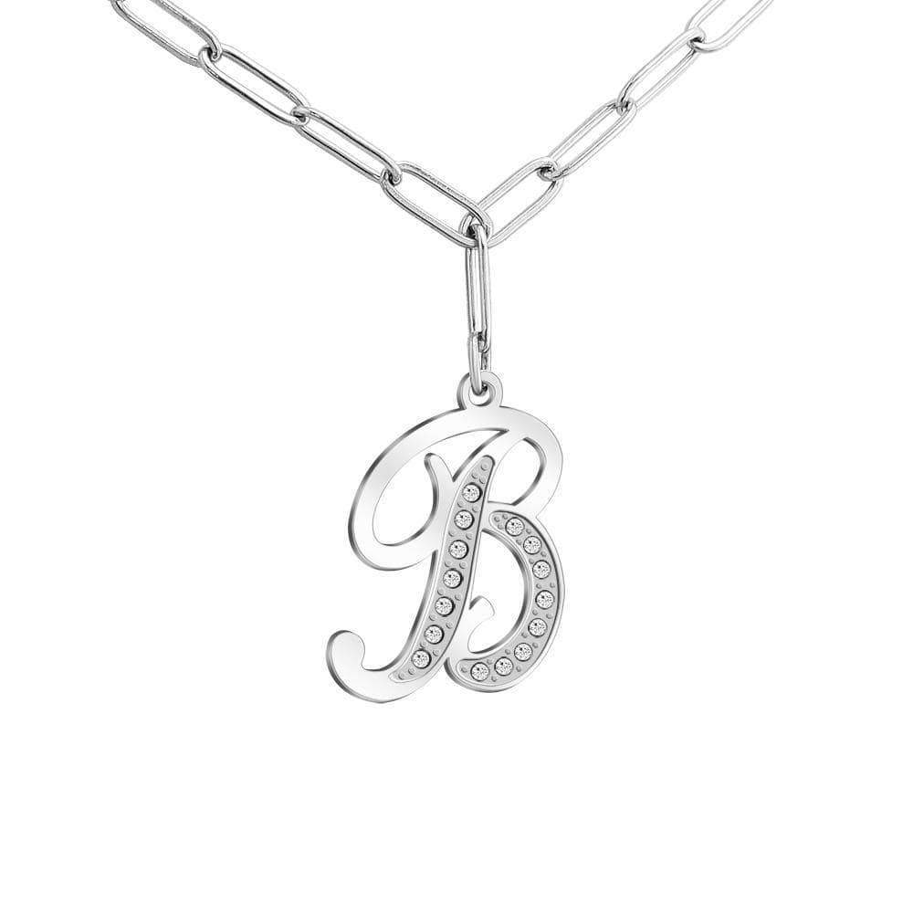 Christmas Gift Sparkling Letters A-Z Silver & Gold Diamond Pendant Silver / B Sparkling Necklace MelodyNecklace