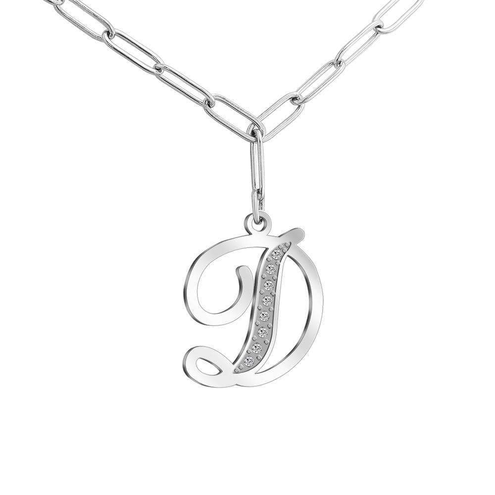 Christmas Gift Sparkling Letters A-Z Silver & Gold Diamond Pendant Silver / D Sparkling Necklace MelodyNecklace