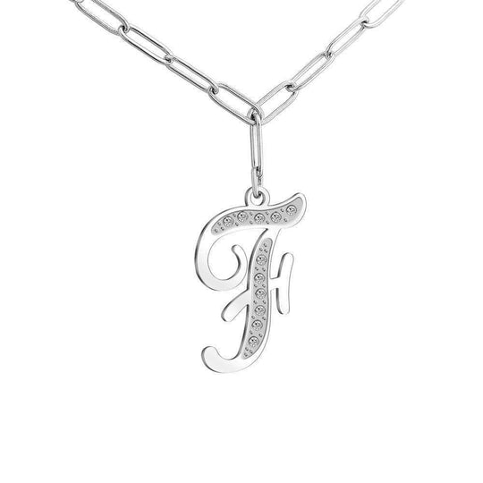 Christmas Gift Sparkling Letters A-Z Silver & Gold Diamond Pendant Silver / F Sparkling Necklace MelodyNecklace