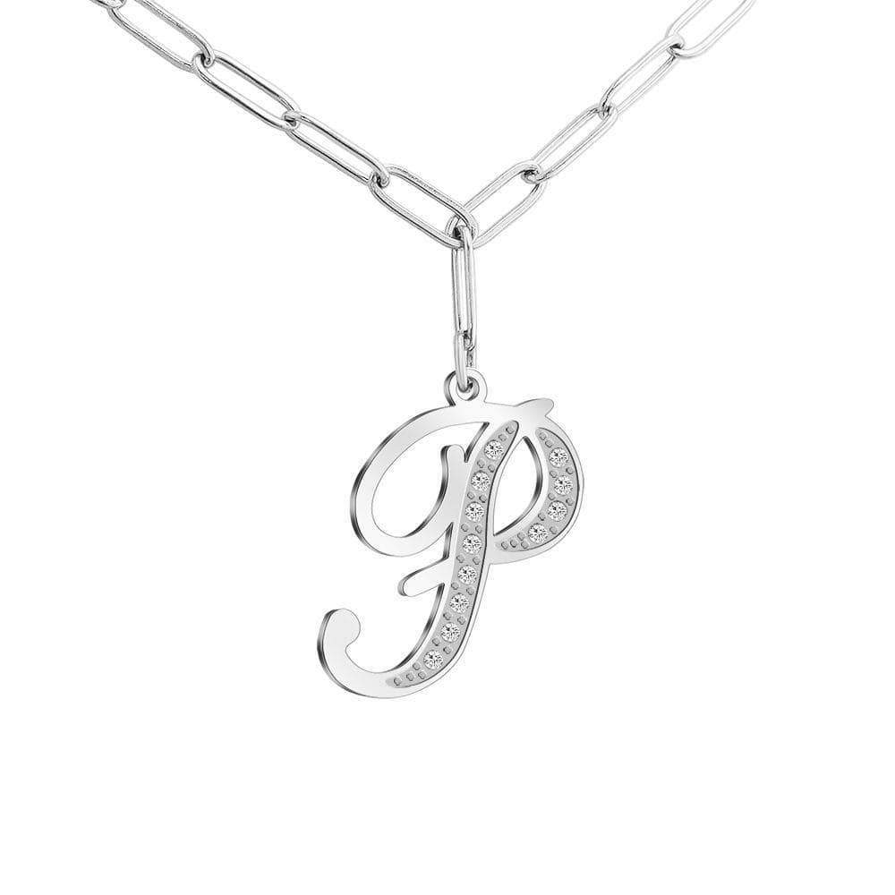 Christmas Gift Sparkling Letters A-Z Silver & Gold Diamond Pendant Silver / P Sparkling Necklace MelodyNecklace