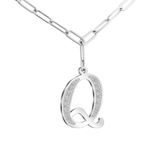 Christmas Gift Sparkling Letters A-Z Silver & Gold Diamond Pendant Silver / Q Sparkling Necklace MelodyNecklace