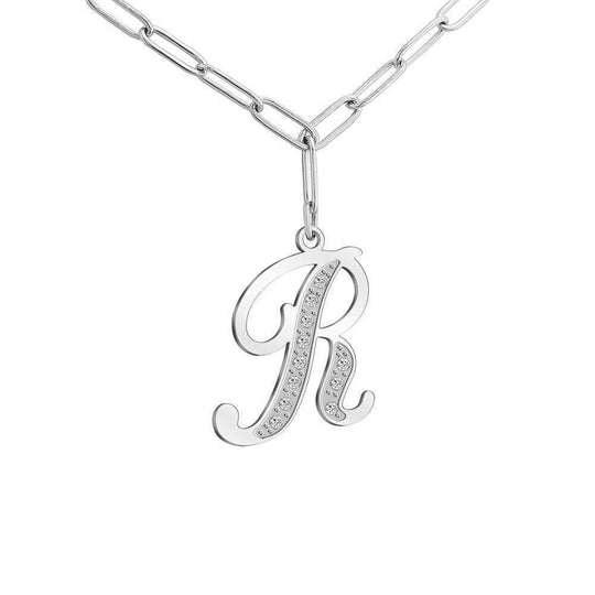 Christmas Gift Sparkling Letters A-Z Silver & Gold Diamond Pendant Silver / R Sparkling Necklace MelodyNecklace