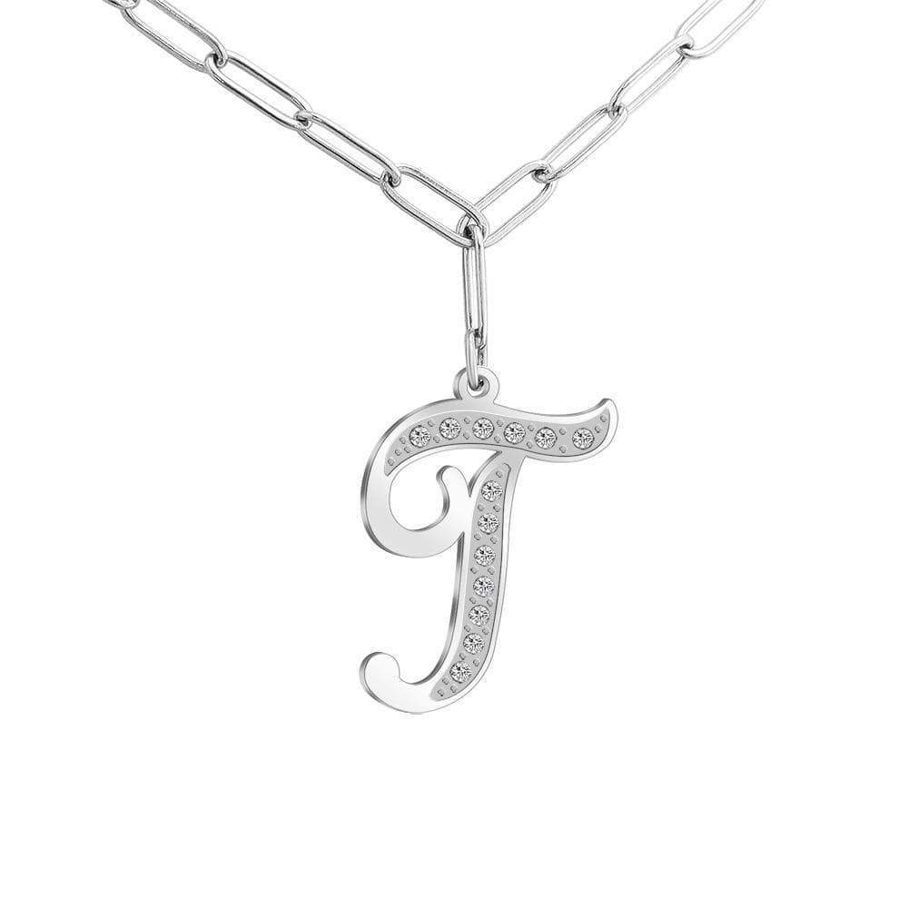 Christmas Gift Sparkling Letters A-Z Silver & Gold Diamond Pendant Silver / T Sparkling Necklace MelodyNecklace