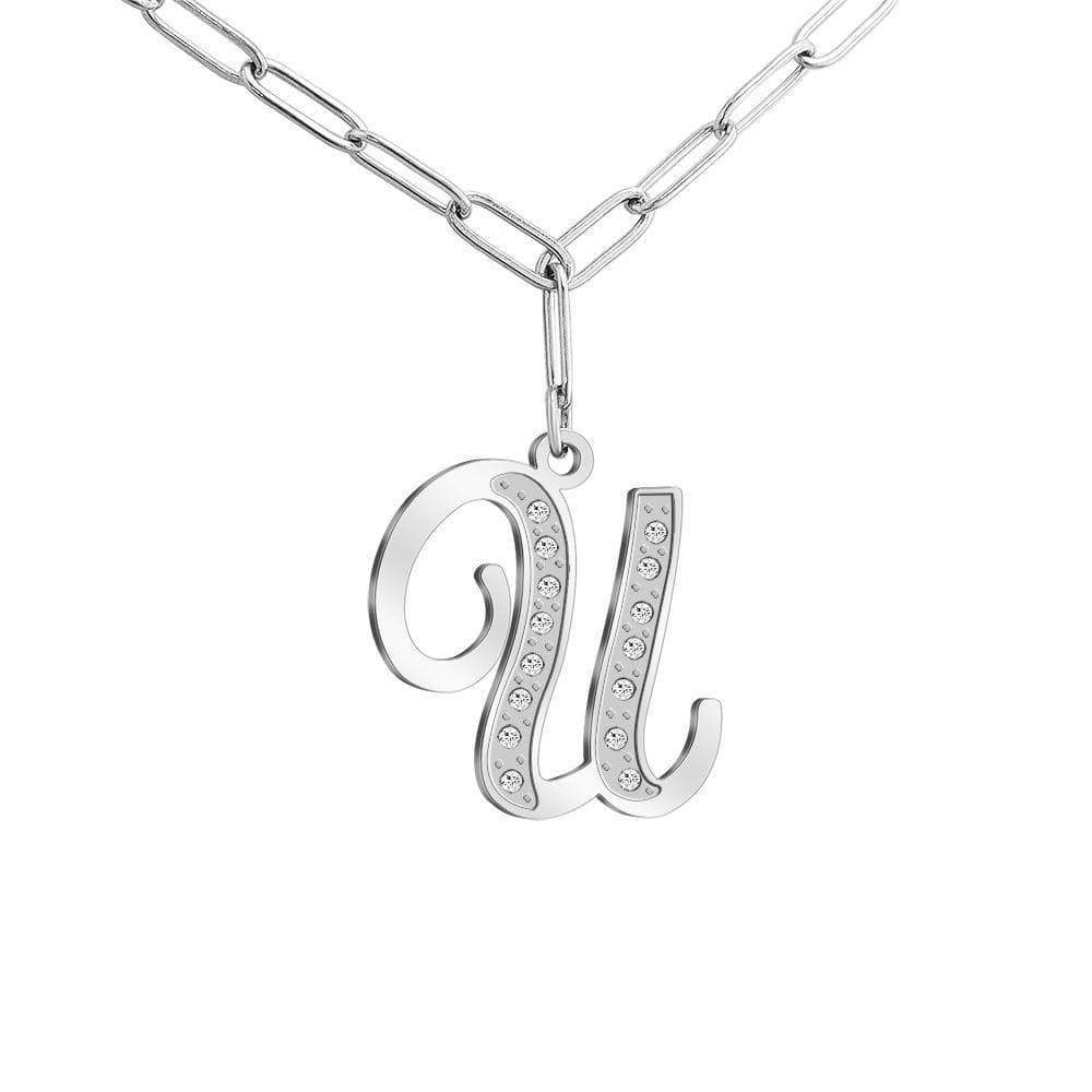 Christmas Gift Sparkling Letters A-Z Silver & Gold Diamond Pendant Silver / U Sparkling Necklace MelodyNecklace