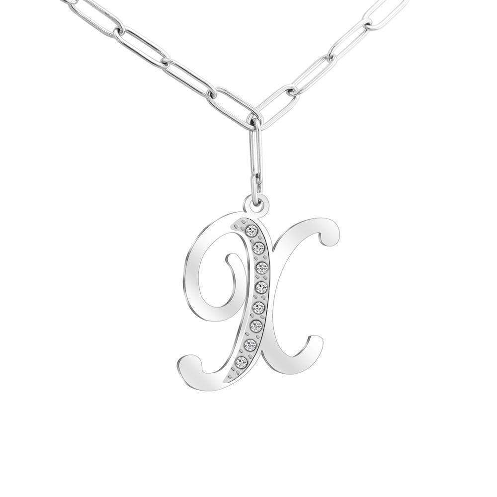 Christmas Gift Sparkling Letters A-Z Silver & Gold Diamond Pendant Silver / X Sparkling Necklace MelodyNecklace