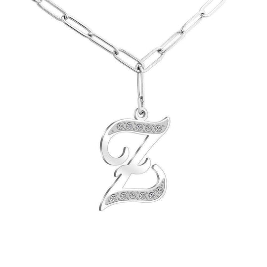 Christmas Gift Sparkling Letters A-Z Silver & Gold Diamond Pendant Silver / Z Sparkling Necklace MelodyNecklace