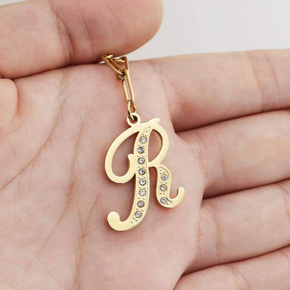 Christmas Gift Sparkling Letters A-Z Silver & Gold Diamond Pendant Sparkling Necklace MelodyNecklace