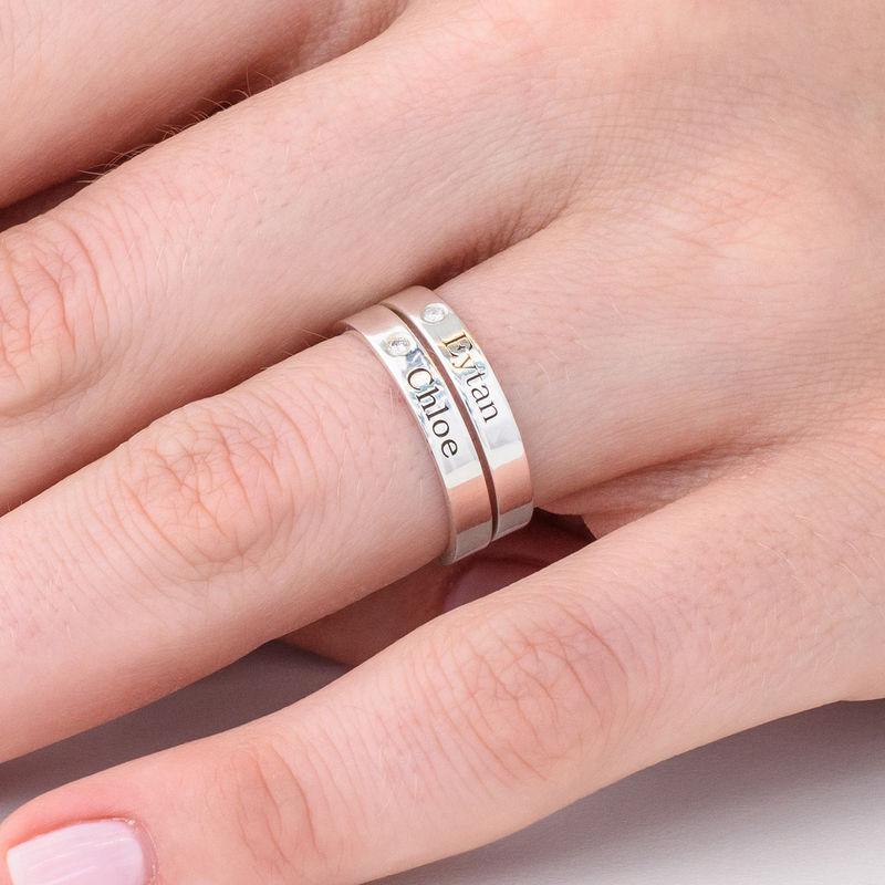 Christmas Gift Stackable Name Ring in Silver with Diamond Multiple name rings Ring MelodyNecklace