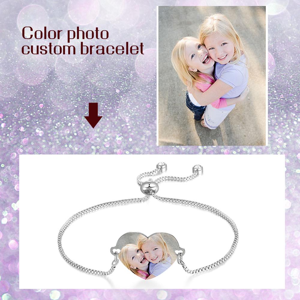 Custom Bracelets with Heart Photo Personalized Bracelet with Engraving m1-D1