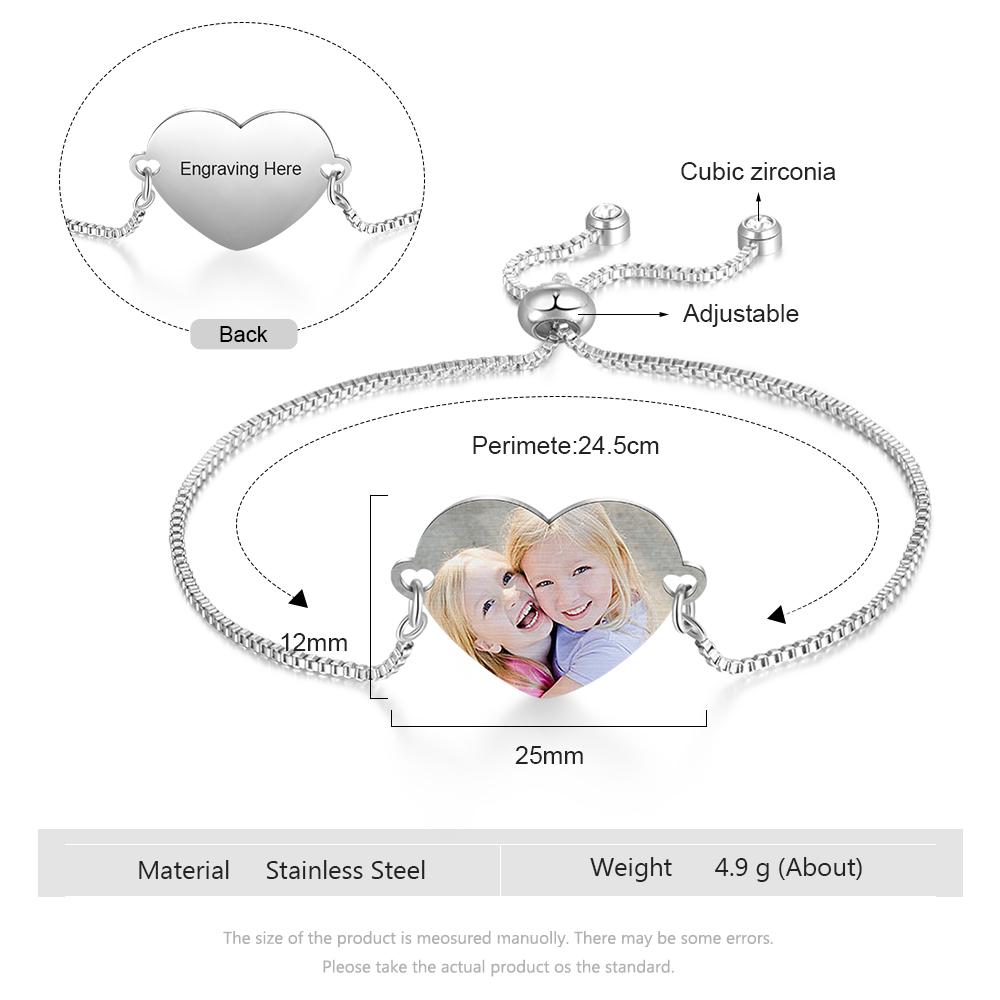 Custom Bracelets with Heart Photo Personalized Bracelet with Engraving m1-D1