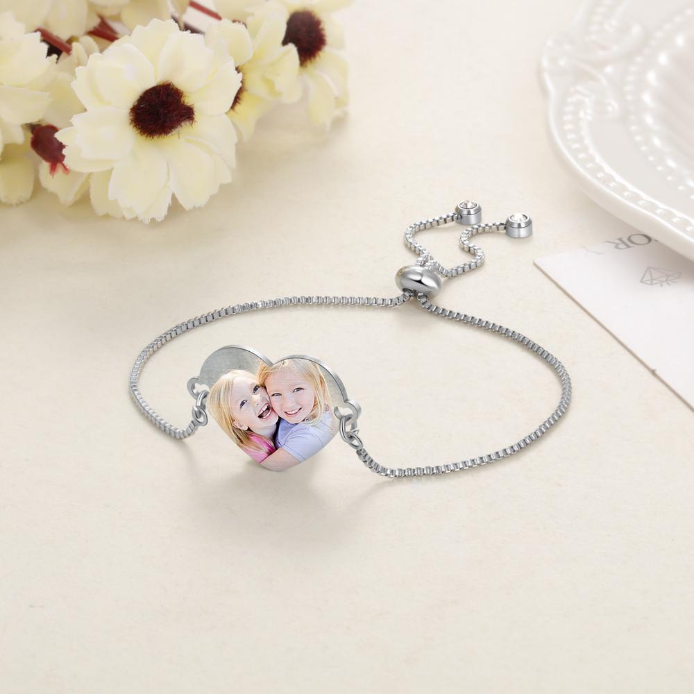 Custom Bracelets with Heart Photo Personalized Bracelet with Engraving m1-D1