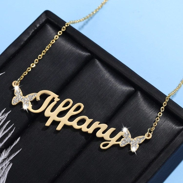 Cute Butterfly Name Necklace Gold Sparkling Necklace MelodyNecklace