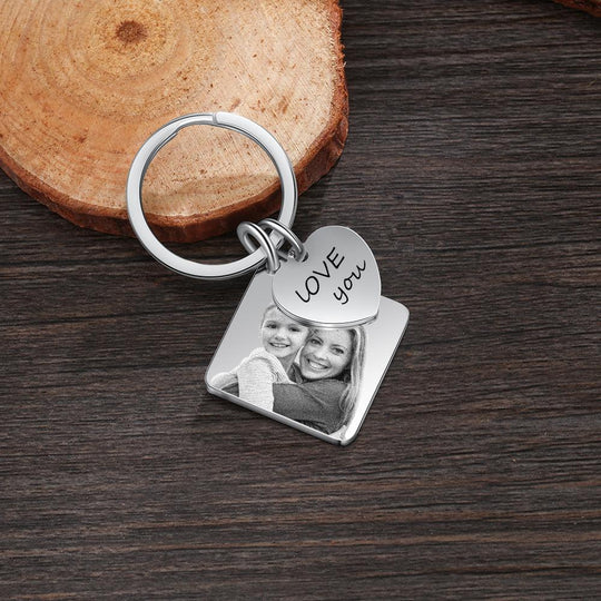 Photo Keychain Personalized with Calendar and Engraved Heart Charm