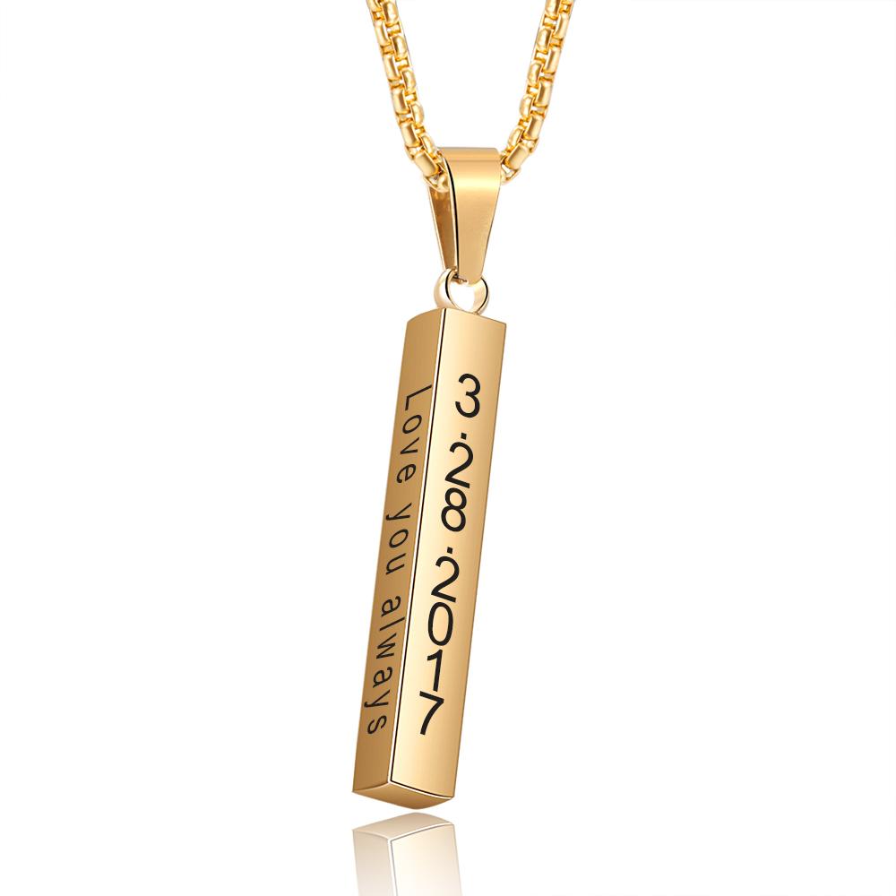 To My Wonderful Man Vertical Bar Necklace Personalized 4 Side 3D Bar Necklace