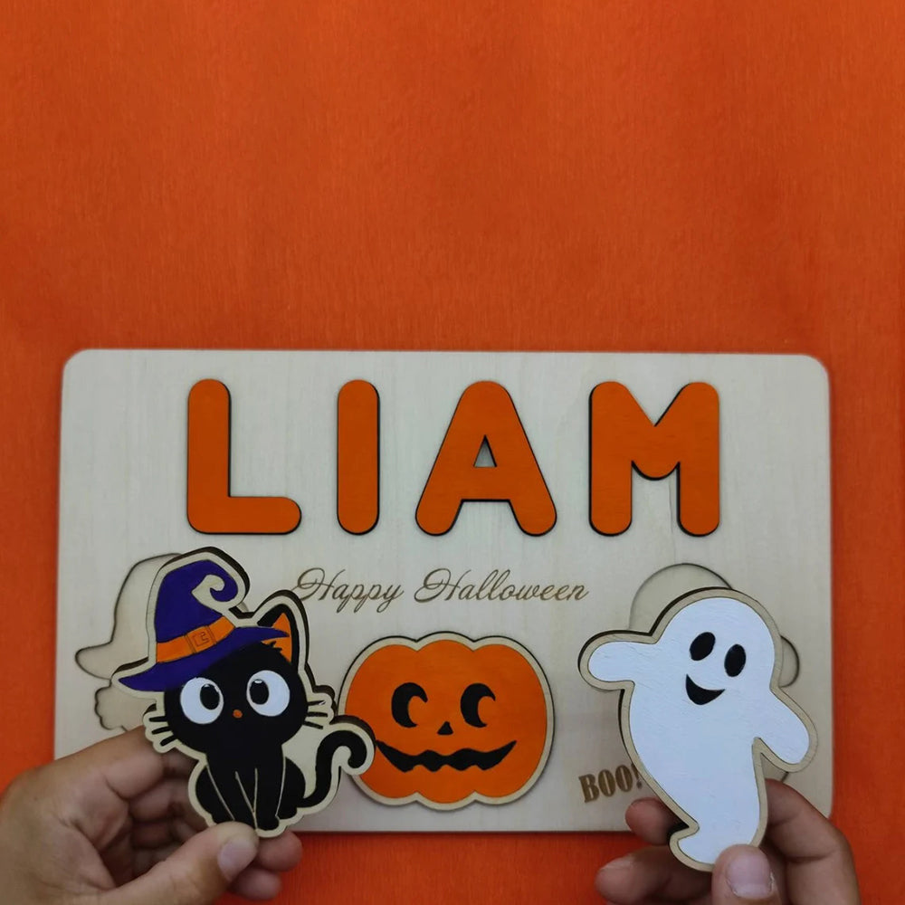 Halloween Wooden Name Puzzles Personalized Educational Toys for Toddlers