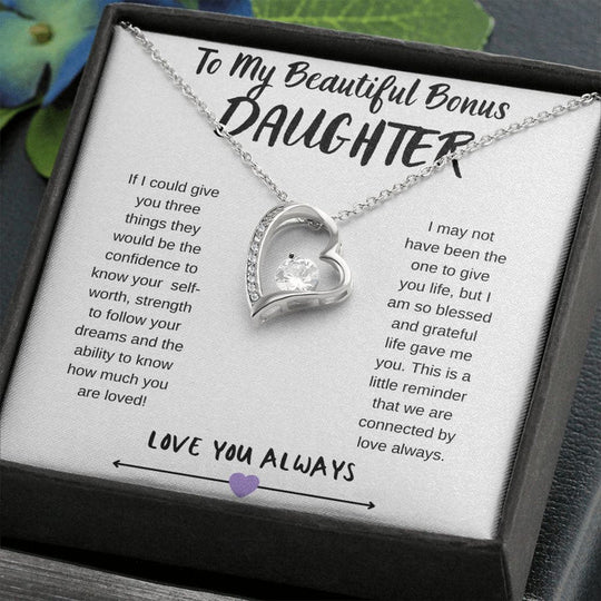 To My Beautiful Bonus Daughter Heart Necklace "Love You Always" Warm Gifts For Daughter