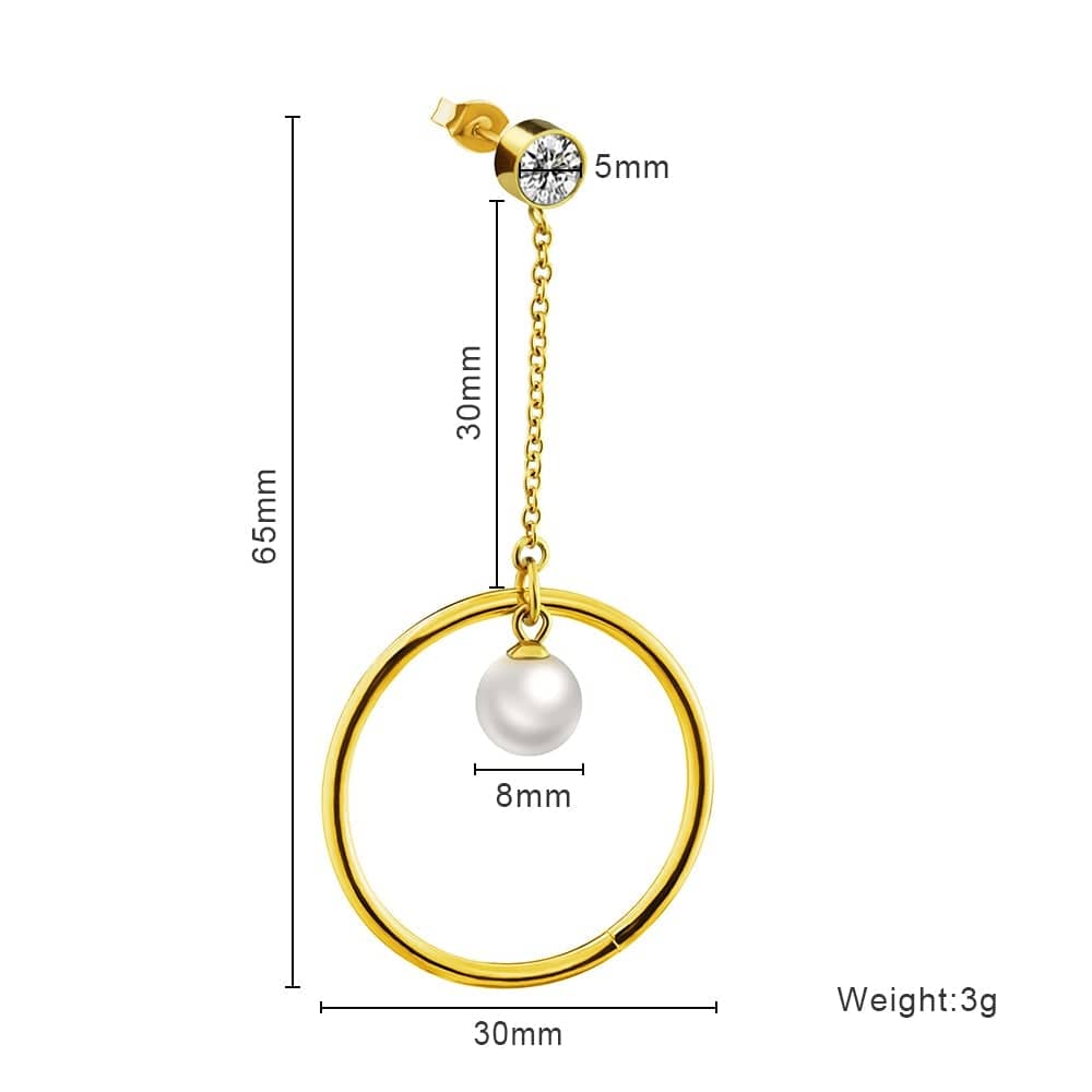 Diamond Dangle Pearl Hoop Earrings Gold Earring MelodyNecklace