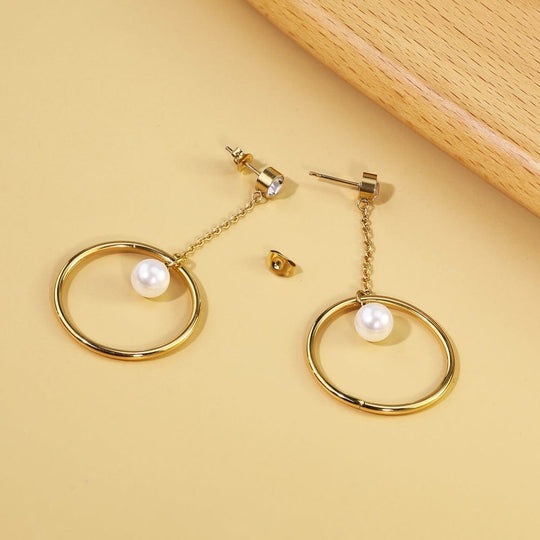 Diamond Hanging Pearl Hoop Earrings Gold Earring MelodyNecklace