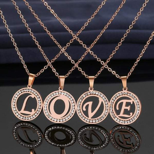 Diamond Inlaid A-Z Necklace Rose Gold mylongingnecklace