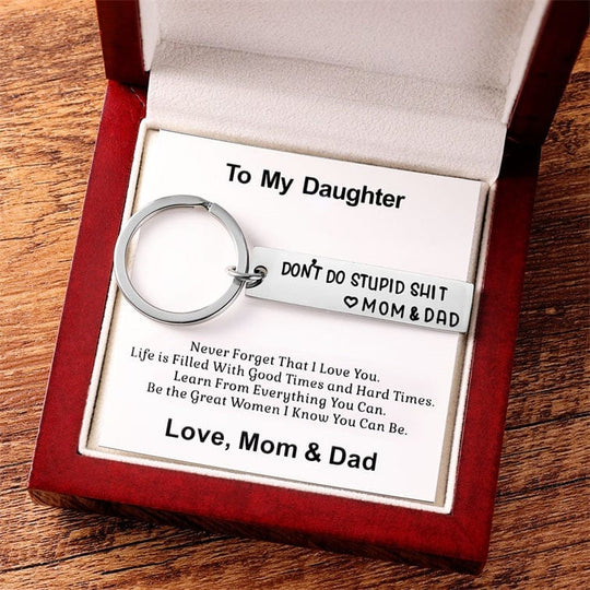 Don't Do Stupid Funny Keychain Gift Box Set for Son and Daughter ❤MOM & DAD / To My Daughter Keychain MelodyNecklace