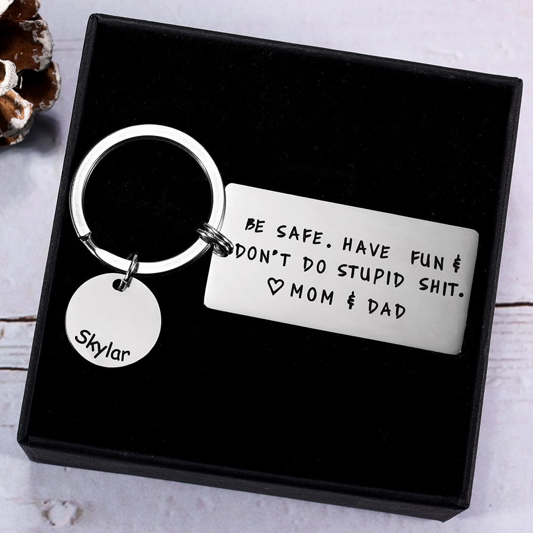 Don't Do Stupid Keychain Custom Name Be Safe Keychain for Kids Keychain MelodyNecklace