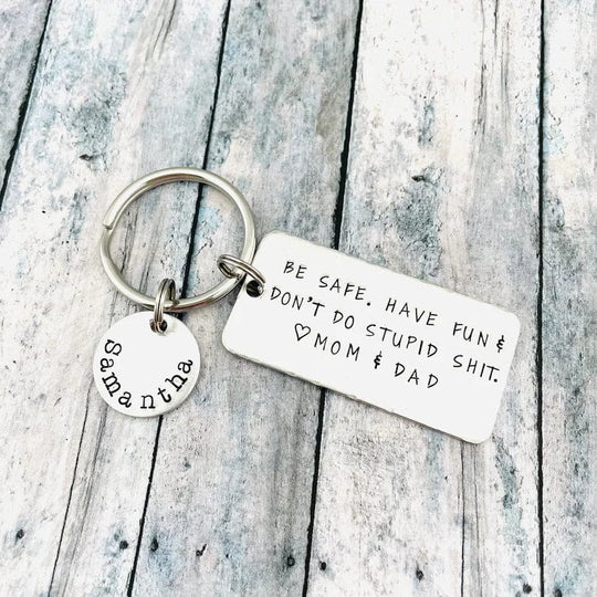 Don't Do Stupid Keychain Custom Name Be Safe Keychain for Kids ❤MOM & DAD Keychain MelodyNecklace