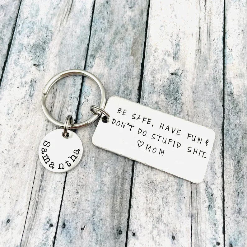 Don't Do Stupid Keychain Custom Name Be Safe Keychain for Kids ❤MOM Keychain MelodyNecklace