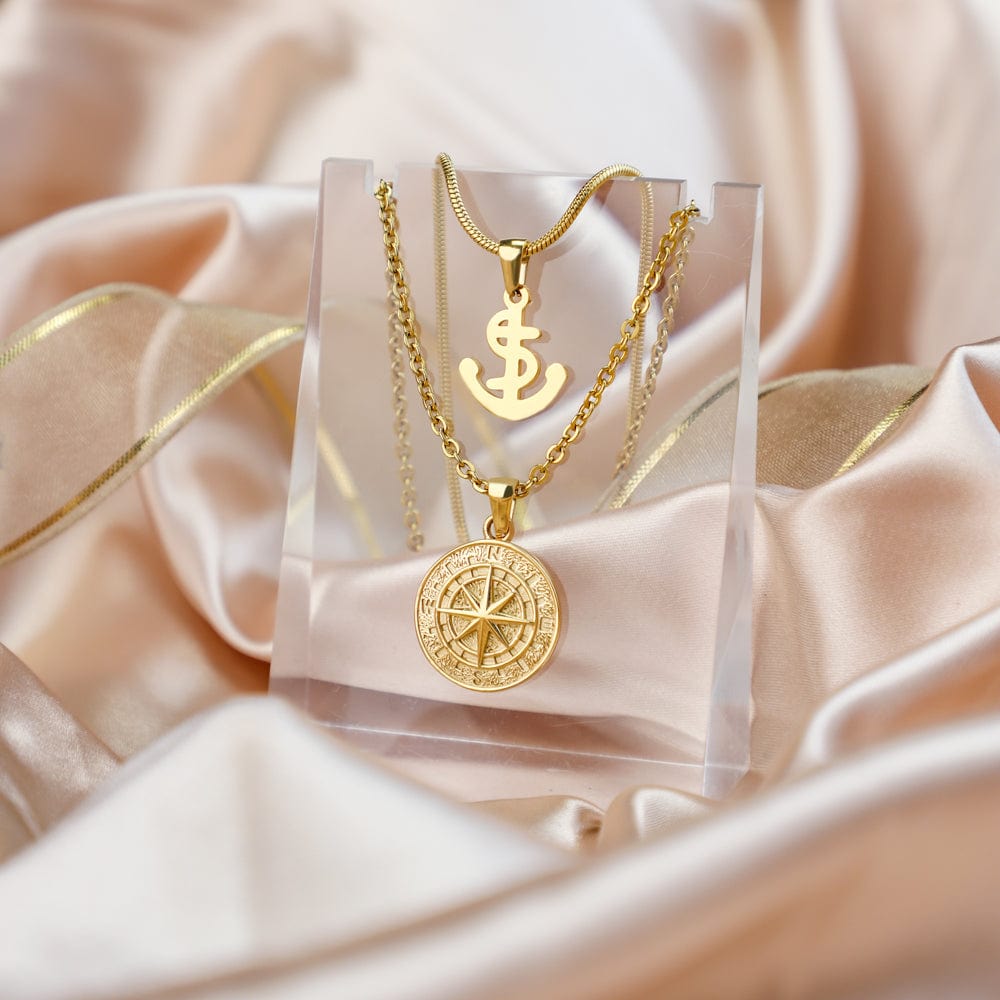 Double Wear Compass Pendant Necklace（2 necklaces） Necklace MelodyNecklace