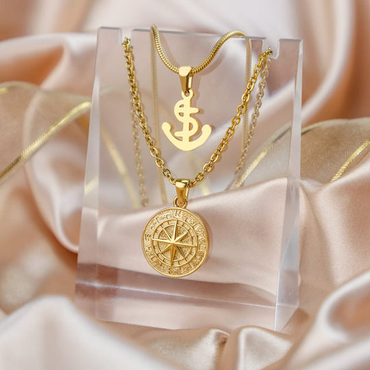 Double Wear Compass Pendant Necklace（2 necklaces） Necklace MelodyNecklace