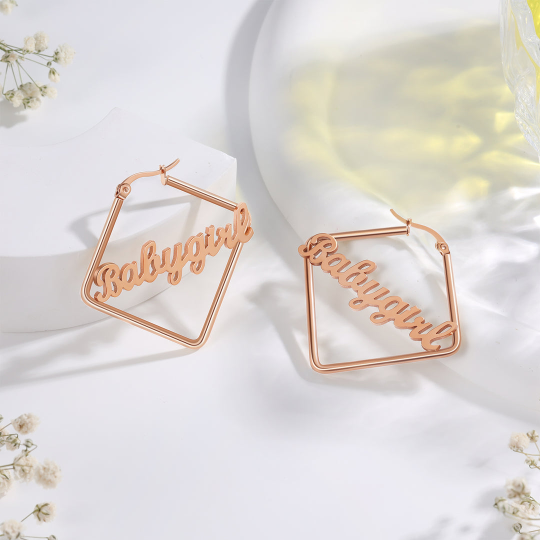 Personalized Classic Rhombus Name Earrings Customized Earrings for Her