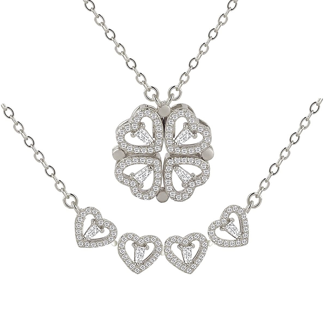 Four Leaf Clover Necklace Dainty Magnetic Heart Necklace for Her