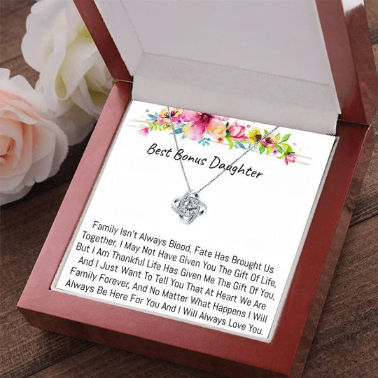 To My Bonus Daughter- S925 Love Knot Necklace "I'll Always Love You" Gifts For Daughter