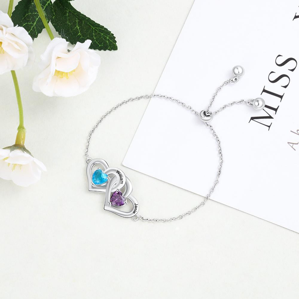 Heart Infinity Birthstone Bracelet Adjustable Personalized Bracelet Engraved Name Unique Gift For Friends