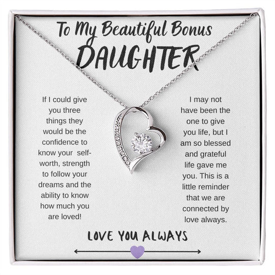 To My Beautiful Bonus Daughter Heart Necklace "Love You Always" Warm Gifts For Daughter