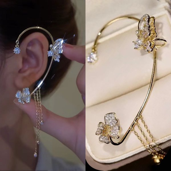 Zircon Flower Butterfly Ear Clip-Become a more shining self