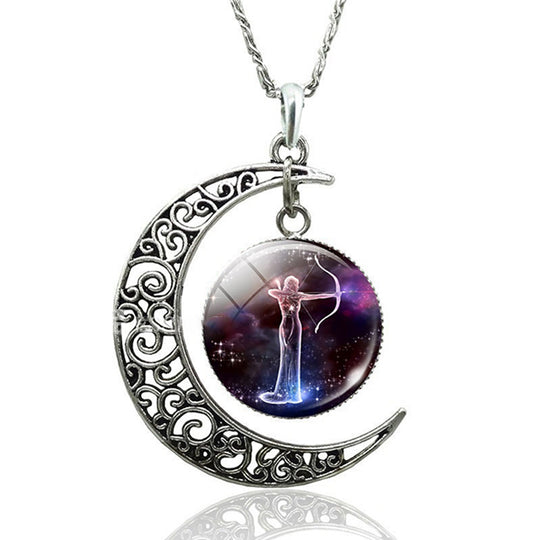 Moon Necklace With Zodiac necklace Zodiac Sign Necklace