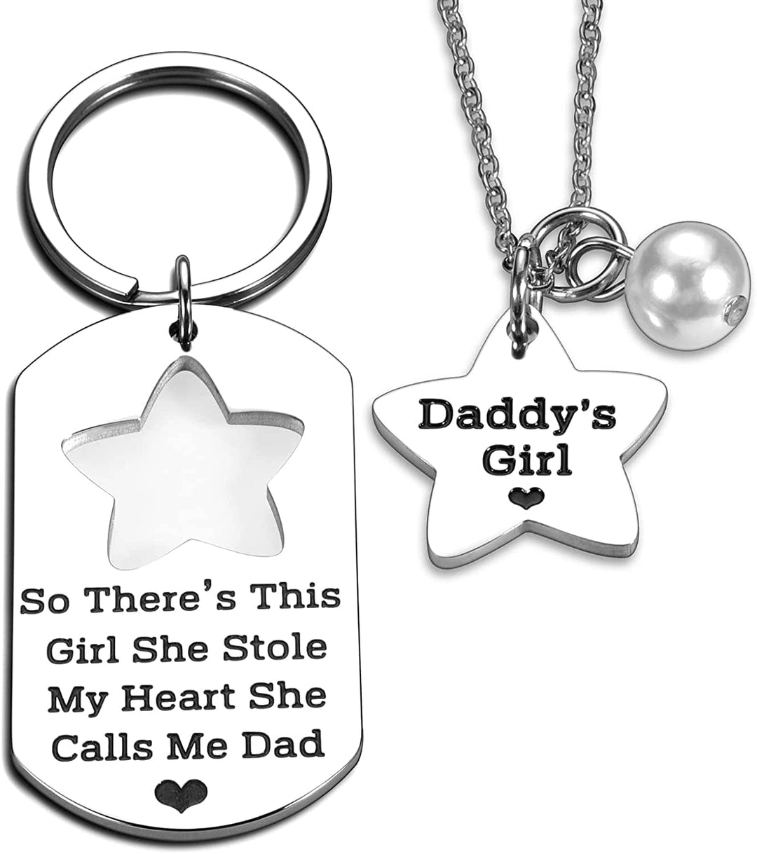 Father and Daughter Necklace Keychain Set Keychain MelodyNecklace