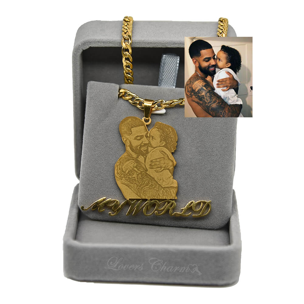 Father's Day Gift Custom Photo Portrait Engraved Necklace Necklace for man MelodyNecklace