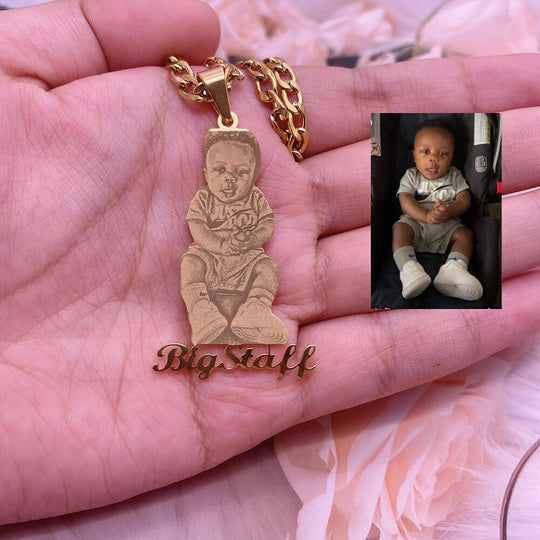 Father's Day Gift Custom Photo Portrait Engraved Necklace Necklace for man MelodyNecklace