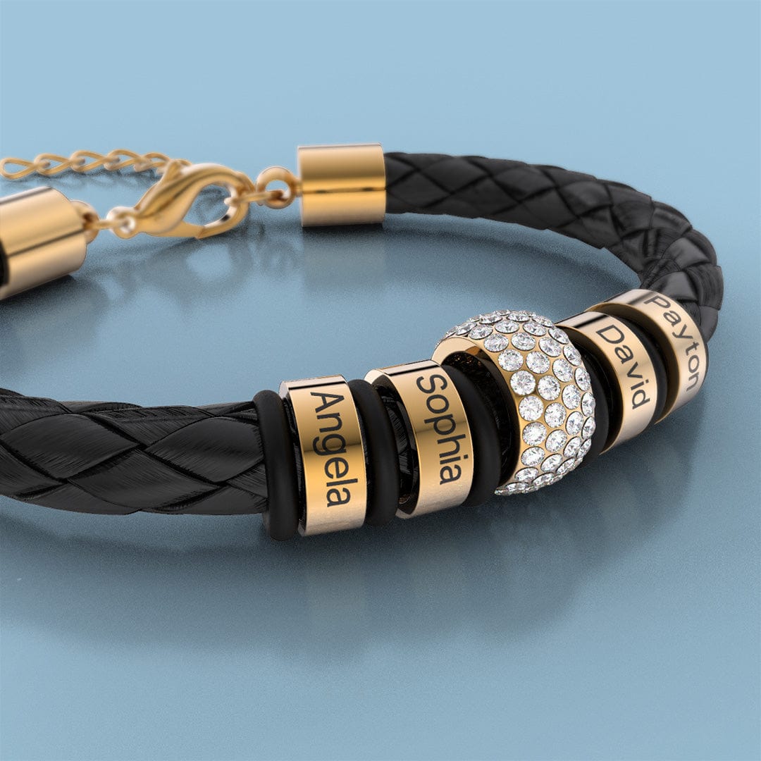 Father's Day Gift Men Braided Leather Bracelet with Diamond Custom Beads Bracelet For Man MelodyNecklace