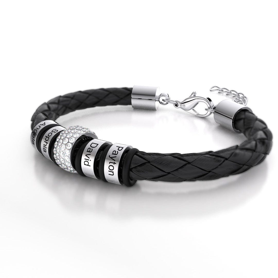 Father's Day Gift Men Braided Leather Bracelet with Diamond Custom Beads Bracelet For Man MelodyNecklace