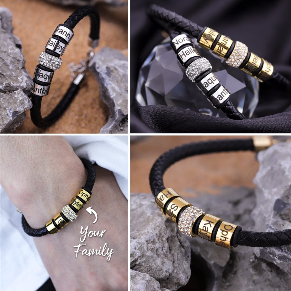 Father's Day Gift Men Braided Leather Bracelet with Diamond Custom Beads Bracelet For Man MelodyNecklace