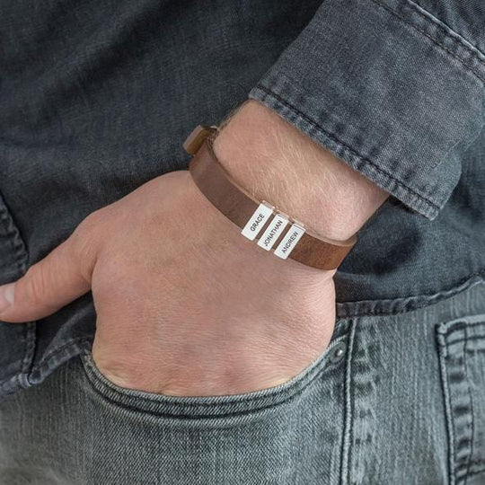 Father's day gift-Men's Leather Bracelet with Custom Silver Beads 925 Sterling Silver / Brown Bracelet For Man MelodyNecklace