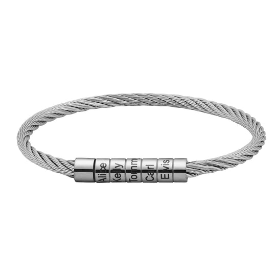 Father's Day Gift Men Steel Bracelet with Custom Beads Silver / Stainless steel Bracelet For Man MelodyNecklace