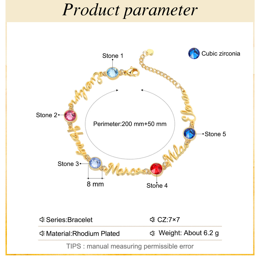 Mother's Day Gift Personalized Name Bracelets Custom Birthstones Gift For Her