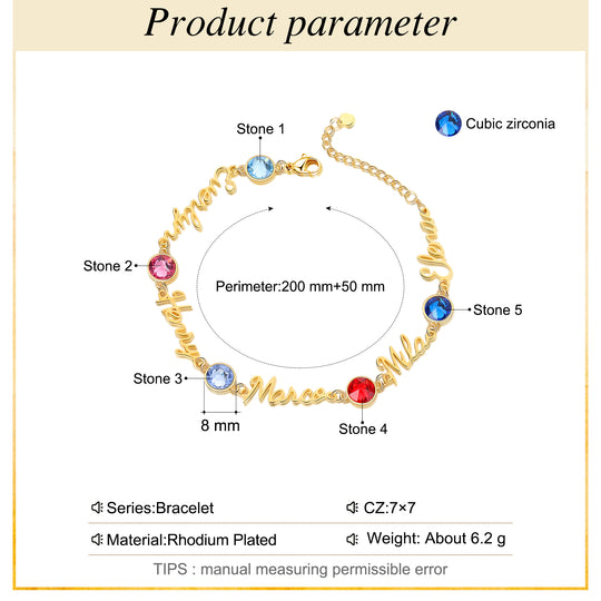 Mother's Day Gift Personalized Name Bracelets Custom Birthstones Gift For Her