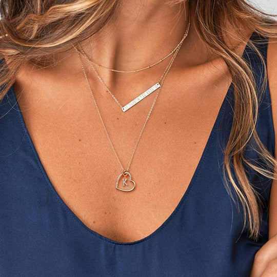 Filled Heart Pendant Initial Necklaces Engravingift